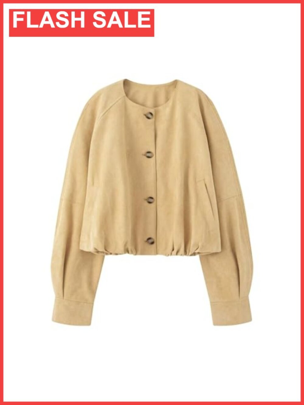 Faux Suede Button Jacket Oversized Gathered Hem Short Coat